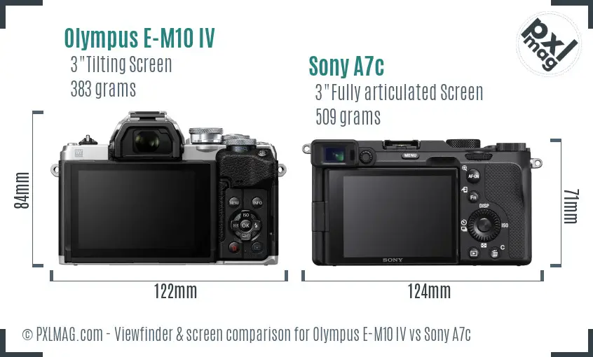 Olympus E-M10 IV vs Sony A7c Screen and Viewfinder comparison