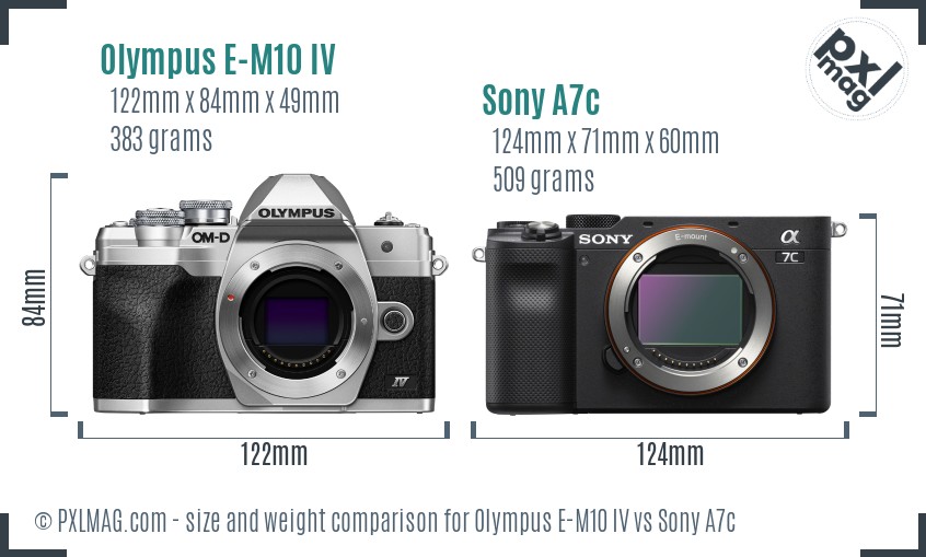 Olympus E-M10 IV vs Sony A7c size comparison