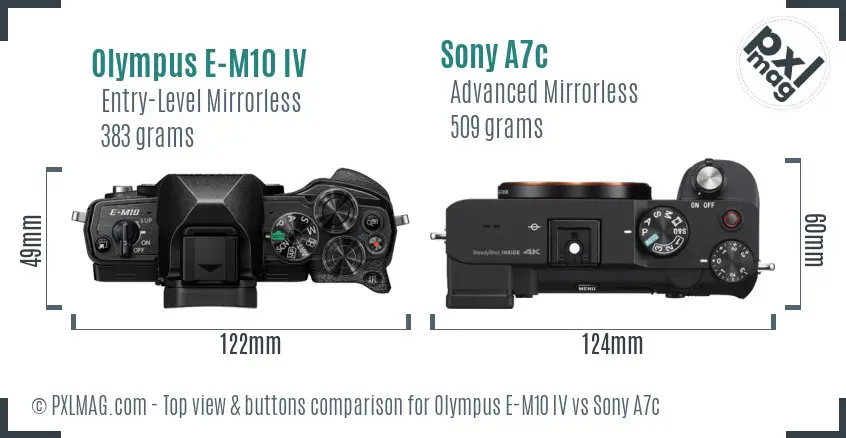 Olympus E-M10 IV vs Sony A7c top view buttons comparison