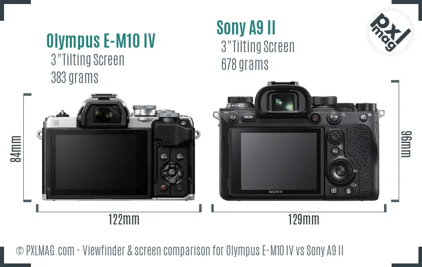 Olympus E-M10 IV vs Sony A9 II Screen and Viewfinder comparison