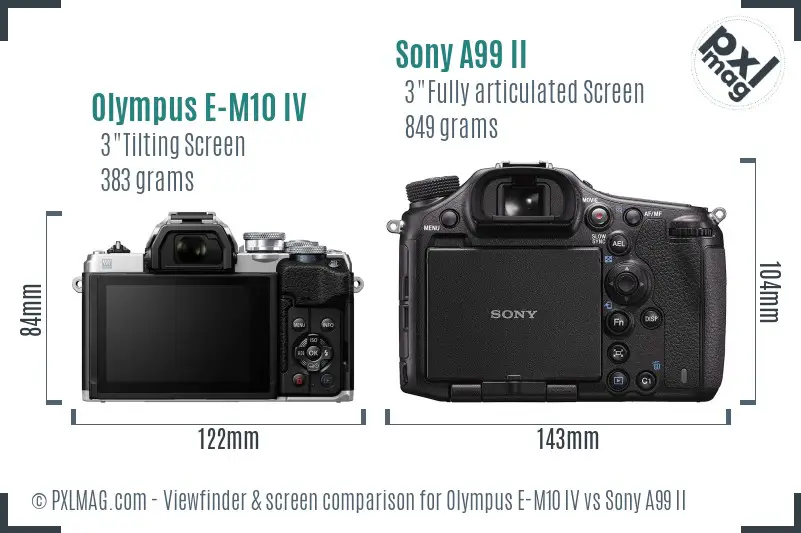 Olympus E-M10 IV vs Sony A99 II Screen and Viewfinder comparison
