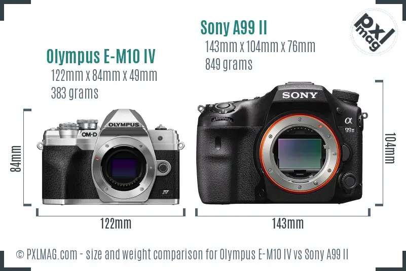 Olympus E-M10 IV vs Sony A99 II size comparison