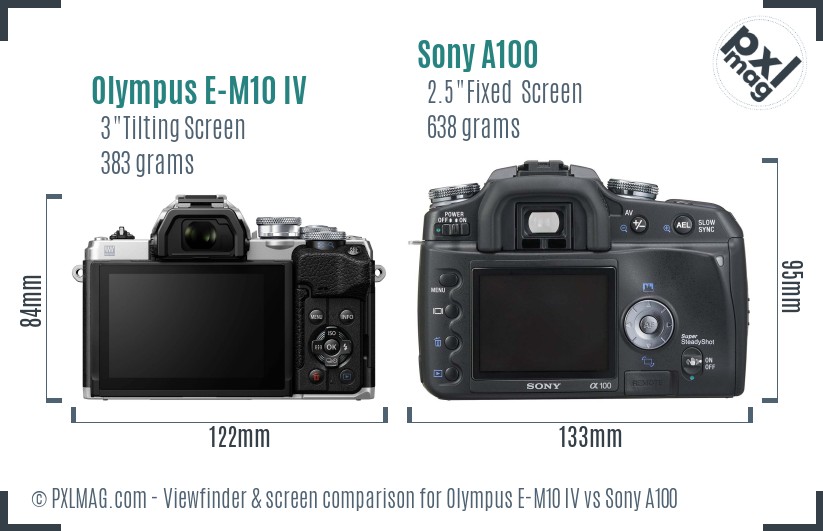 Olympus E-M10 IV vs Sony A100 Screen and Viewfinder comparison