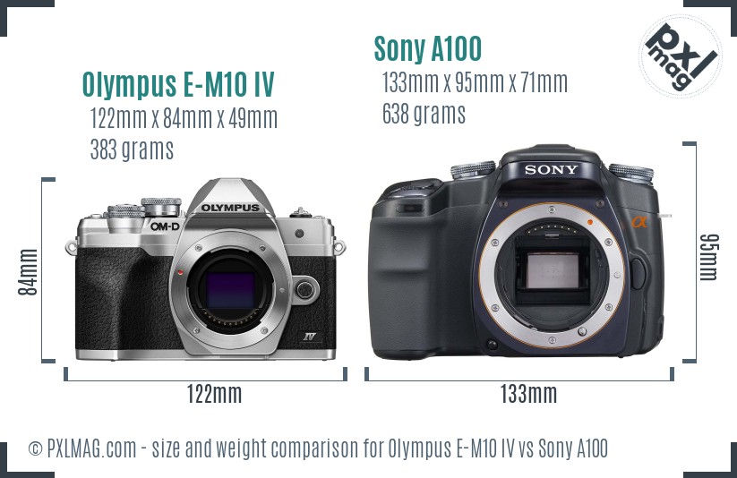 Olympus E-M10 IV vs Sony A100 size comparison