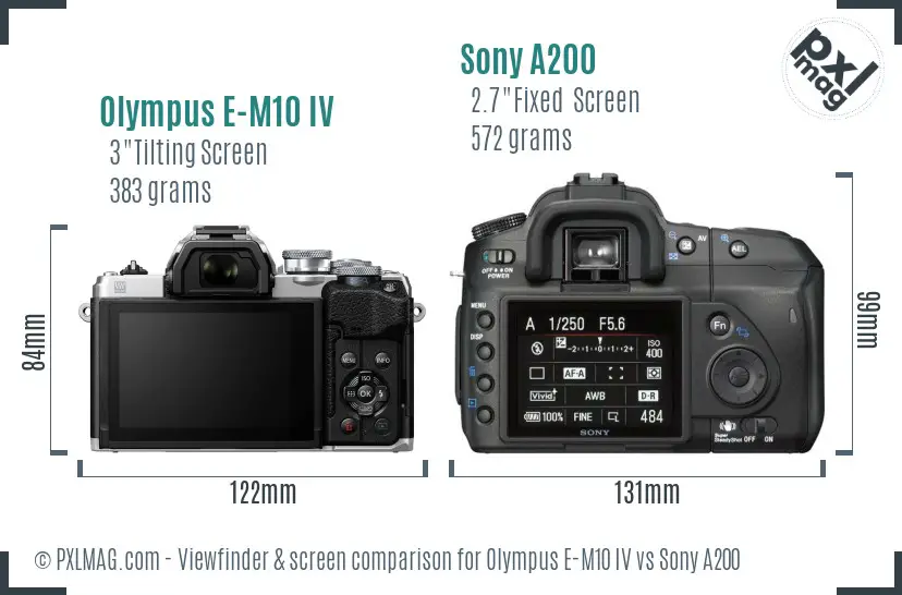Olympus E-M10 IV vs Sony A200 Screen and Viewfinder comparison