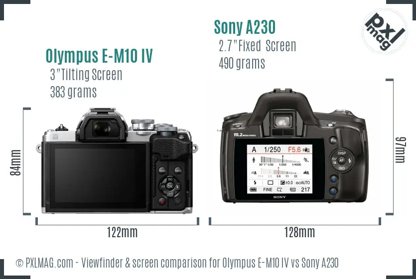 Olympus E-M10 IV vs Sony A230 Screen and Viewfinder comparison
