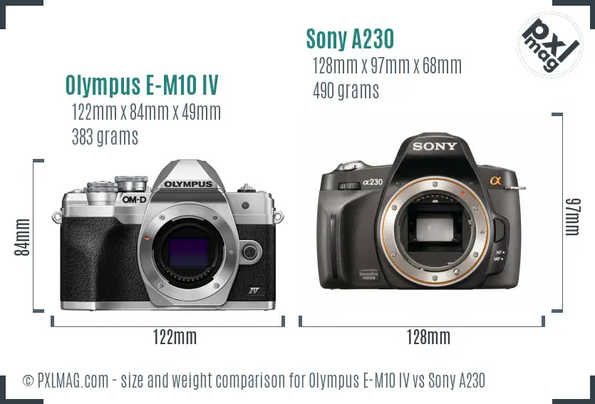 Olympus E-M10 IV vs Sony A230 size comparison