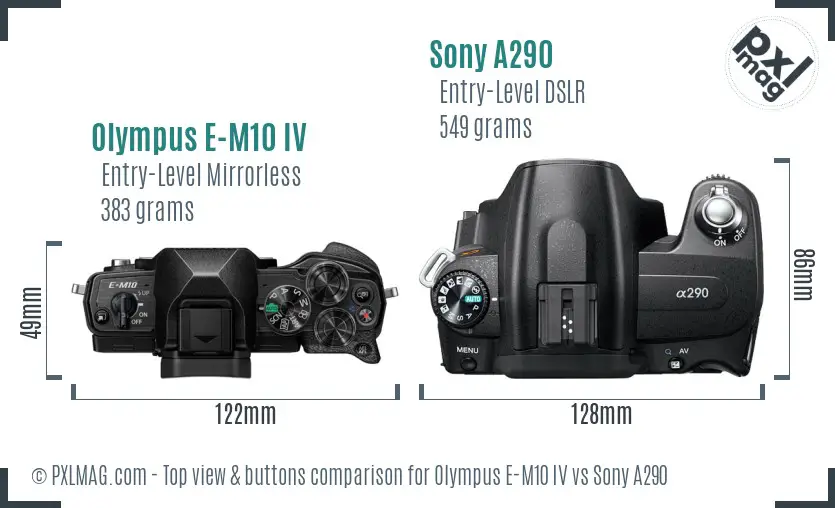 Olympus E-M10 IV vs Sony A290 top view buttons comparison