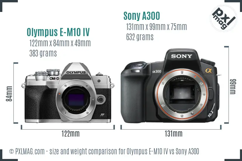 Olympus E-M10 IV vs Sony A300 size comparison