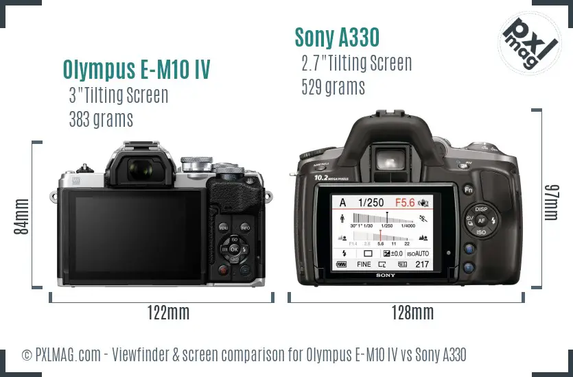 Olympus E-M10 IV vs Sony A330 Screen and Viewfinder comparison