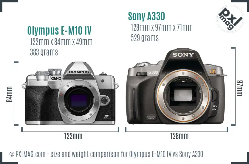 Olympus E-M10 IV vs Sony A330 size comparison