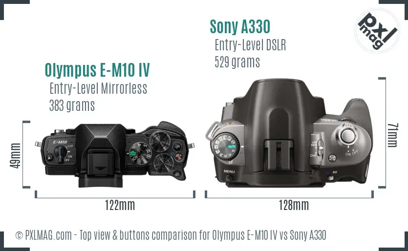 Olympus E-M10 IV vs Sony A330 top view buttons comparison