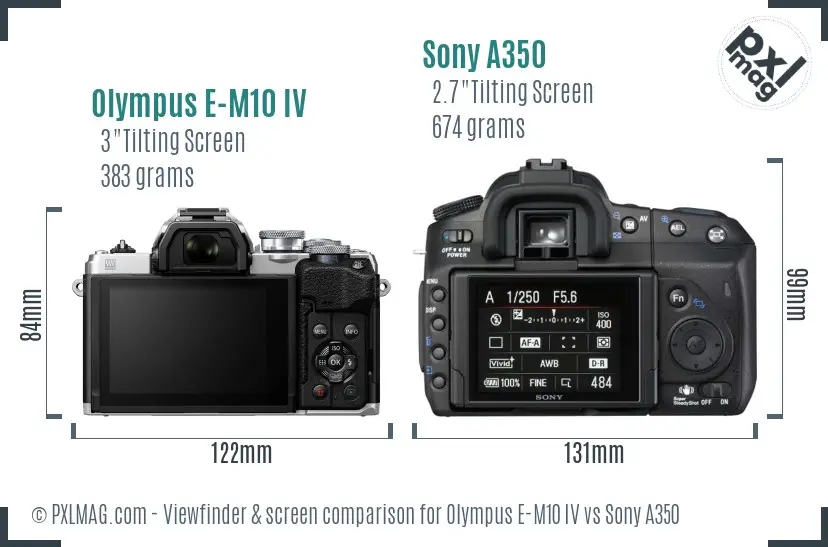 Olympus E-M10 IV vs Sony A350 Screen and Viewfinder comparison