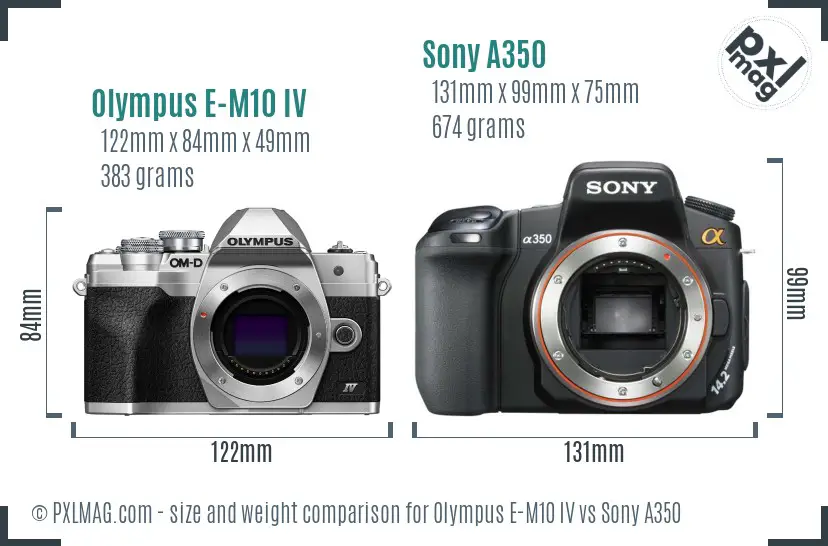 Olympus E-M10 IV vs Sony A350 size comparison