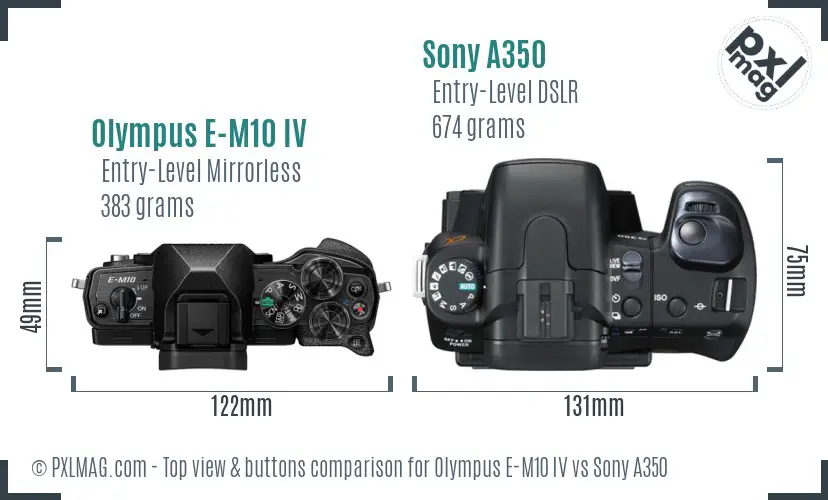 Olympus E-M10 IV vs Sony A350 top view buttons comparison