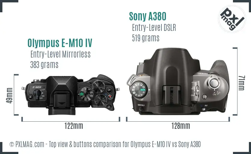 Olympus E-M10 IV vs Sony A380 top view buttons comparison