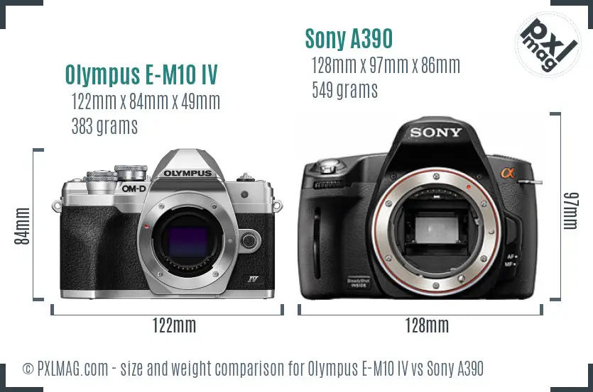 Olympus E-M10 IV vs Sony A390 size comparison