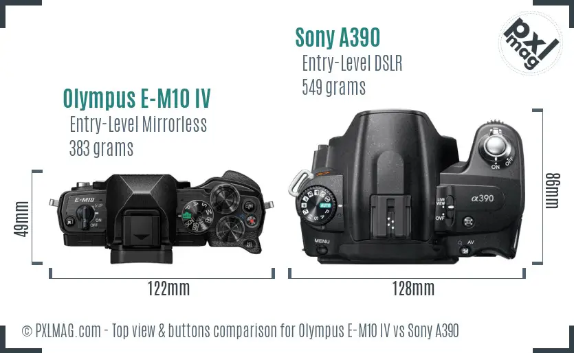 Olympus E-M10 IV vs Sony A390 top view buttons comparison