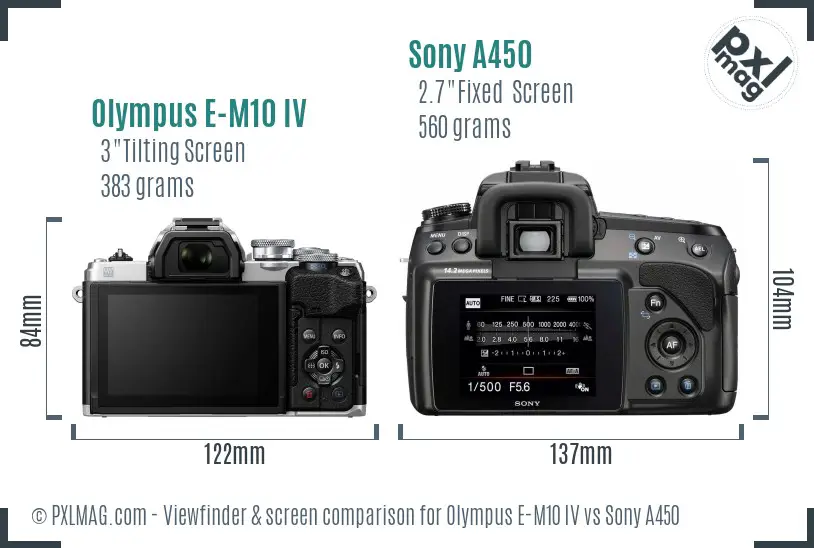 Olympus E-M10 IV vs Sony A450 Screen and Viewfinder comparison