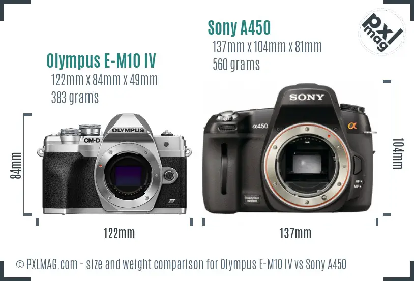 Olympus E-M10 IV vs Sony A450 size comparison