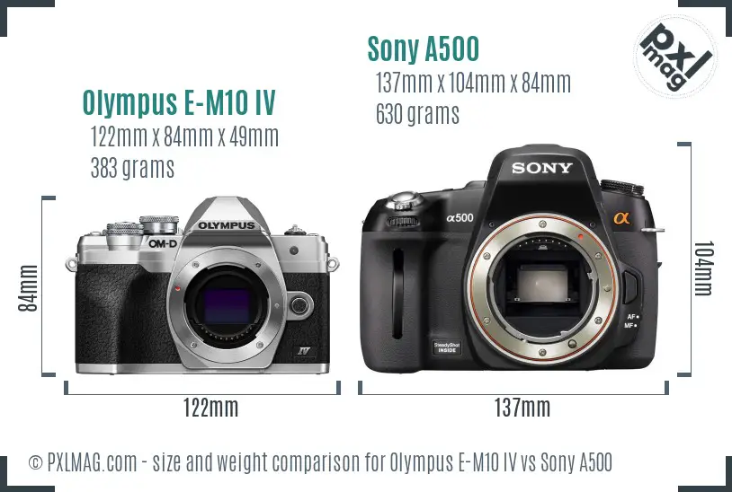 Olympus E-M10 IV vs Sony A500 size comparison