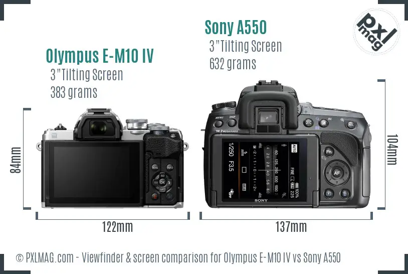 Olympus E-M10 IV vs Sony A550 Screen and Viewfinder comparison