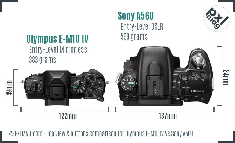 Olympus E-M10 IV vs Sony A560 top view buttons comparison