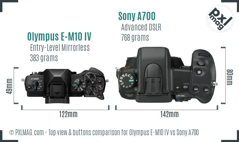 Olympus E-M10 IV vs Sony A700 top view buttons comparison