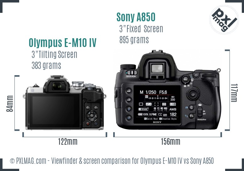 Olympus E-M10 IV vs Sony A850 Screen and Viewfinder comparison