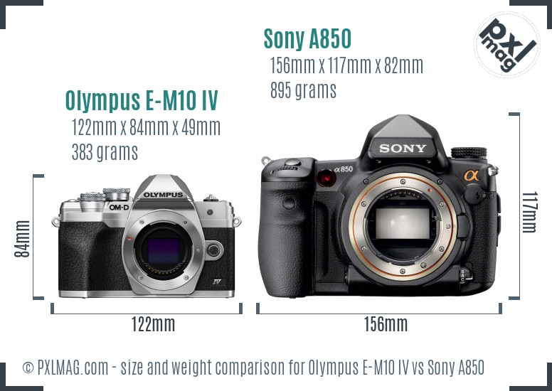 Olympus E-M10 IV vs Sony A850 size comparison