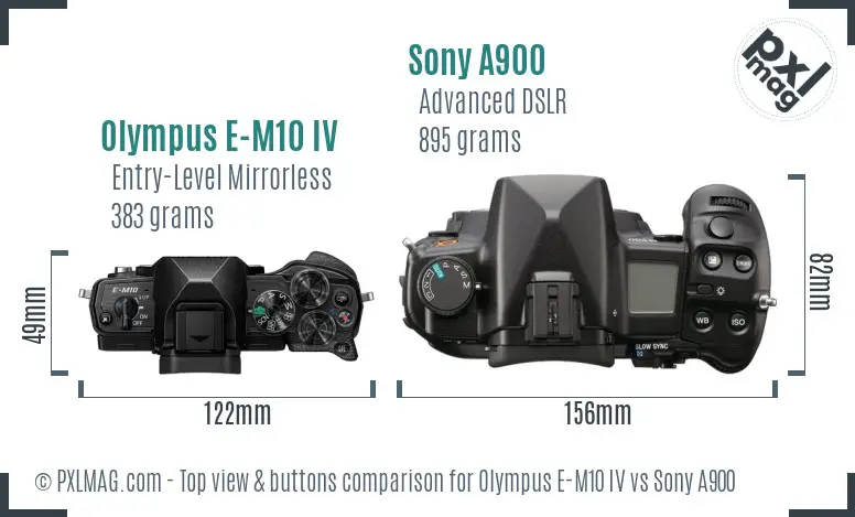 Olympus E-M10 IV vs Sony A900 top view buttons comparison