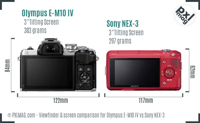 Olympus E-M10 IV vs Sony NEX-3 Screen and Viewfinder comparison