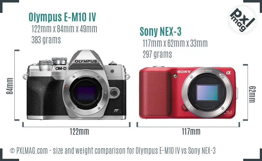Olympus E-M10 IV vs Sony NEX-3 size comparison