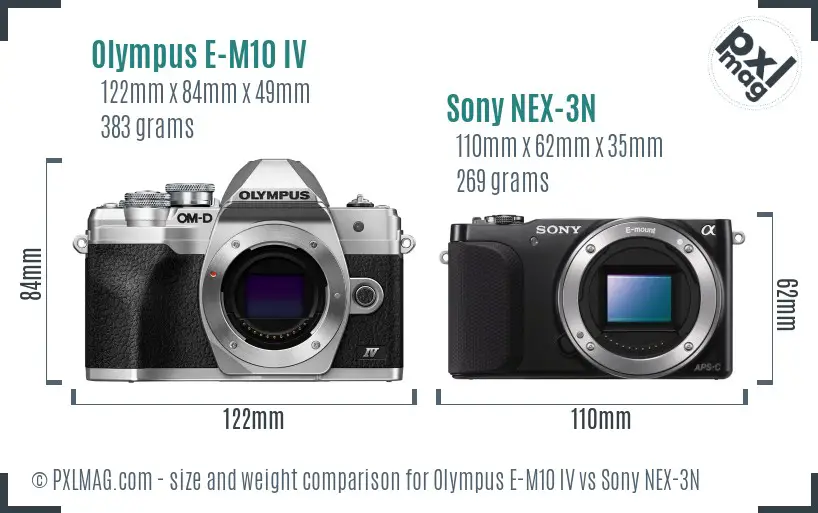 Olympus E-M10 IV vs Sony NEX-3N size comparison