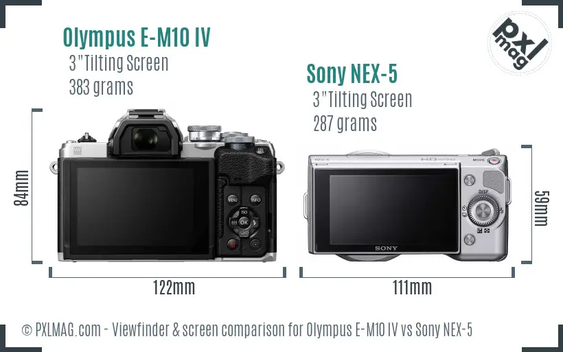 Olympus E-M10 IV vs Sony NEX-5 Screen and Viewfinder comparison