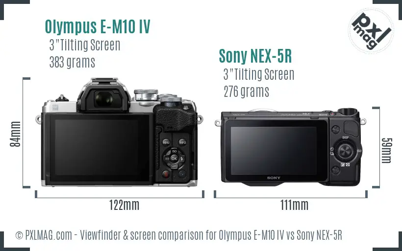 Olympus E-M10 IV vs Sony NEX-5R Screen and Viewfinder comparison