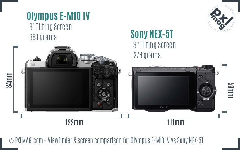 Olympus E-M10 IV vs Sony NEX-5T Screen and Viewfinder comparison