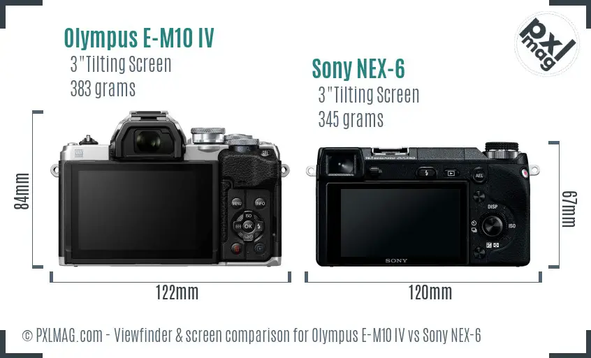 Olympus E-M10 IV vs Sony NEX-6 Screen and Viewfinder comparison