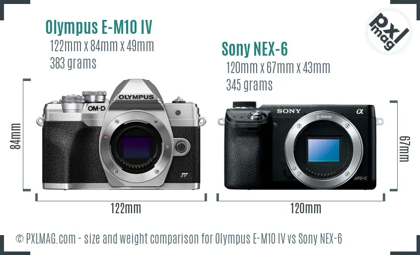 Olympus E-M10 IV vs Sony NEX-6 size comparison