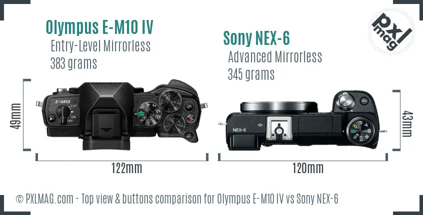 Olympus E-M10 IV vs Sony NEX-6 top view buttons comparison