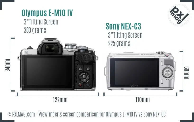 Olympus E-M10 IV vs Sony NEX-C3 Screen and Viewfinder comparison