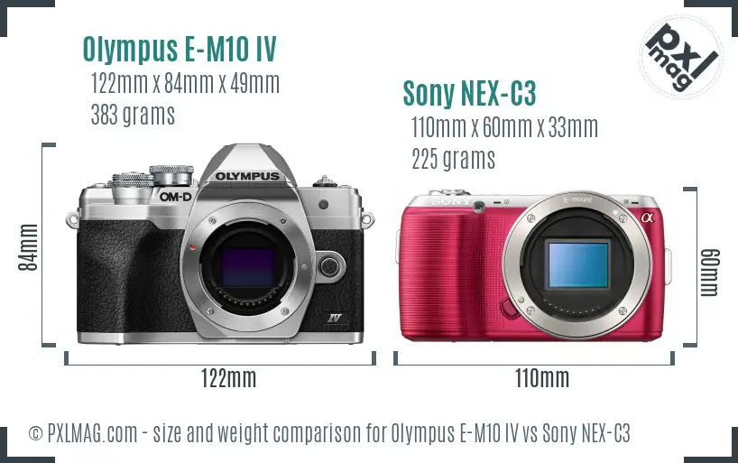 Olympus E-M10 IV vs Sony NEX-C3 size comparison