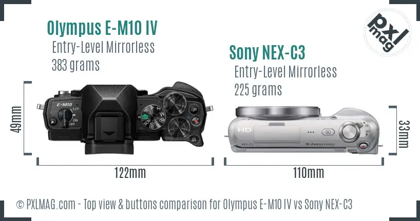 Olympus E-M10 IV vs Sony NEX-C3 top view buttons comparison