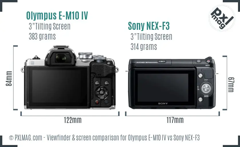 Olympus E-M10 IV vs Sony NEX-F3 Screen and Viewfinder comparison