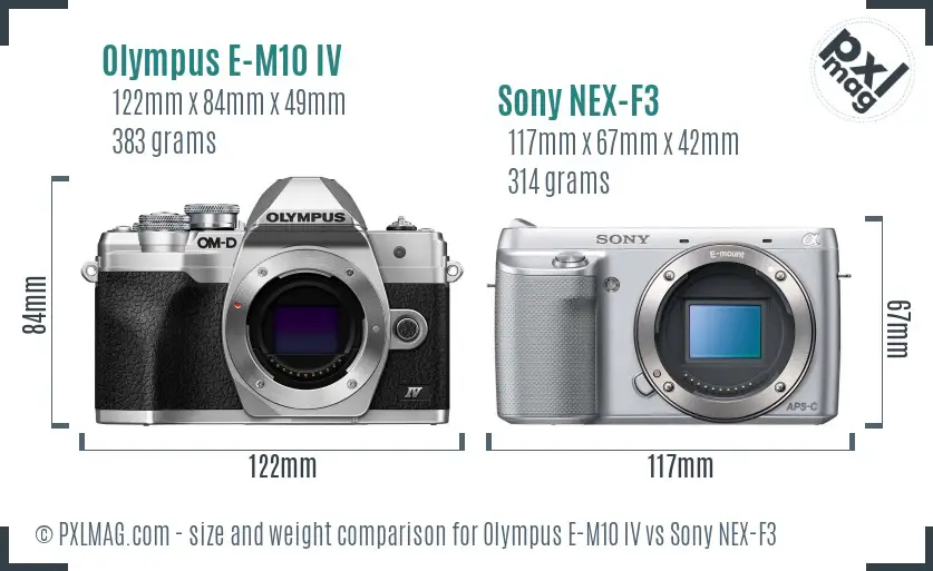 Olympus E-M10 IV vs Sony NEX-F3 size comparison