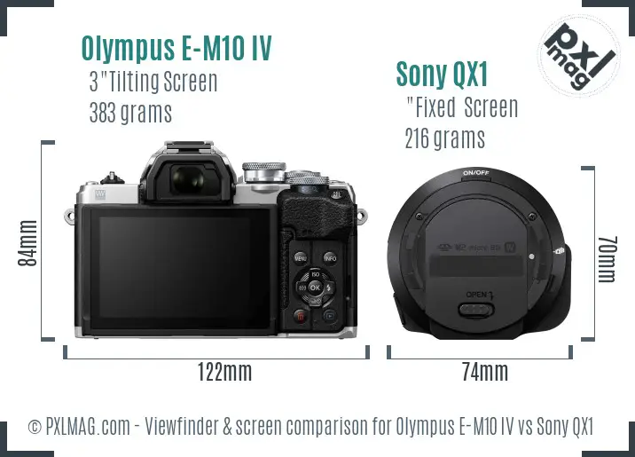 Olympus E-M10 IV vs Sony QX1 Screen and Viewfinder comparison