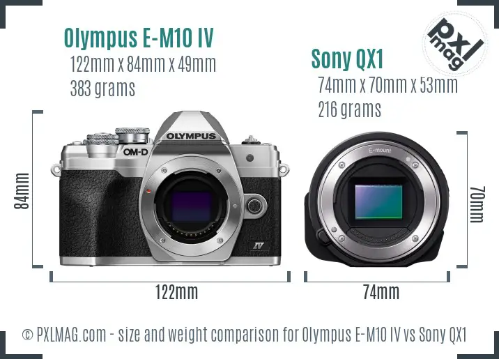 Olympus E-M10 IV vs Sony QX1 size comparison