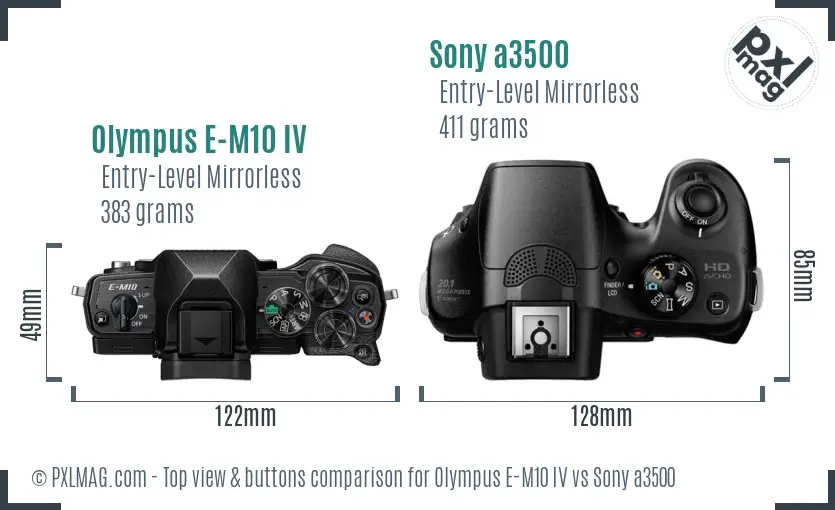 Olympus E-M10 IV vs Sony a3500 top view buttons comparison