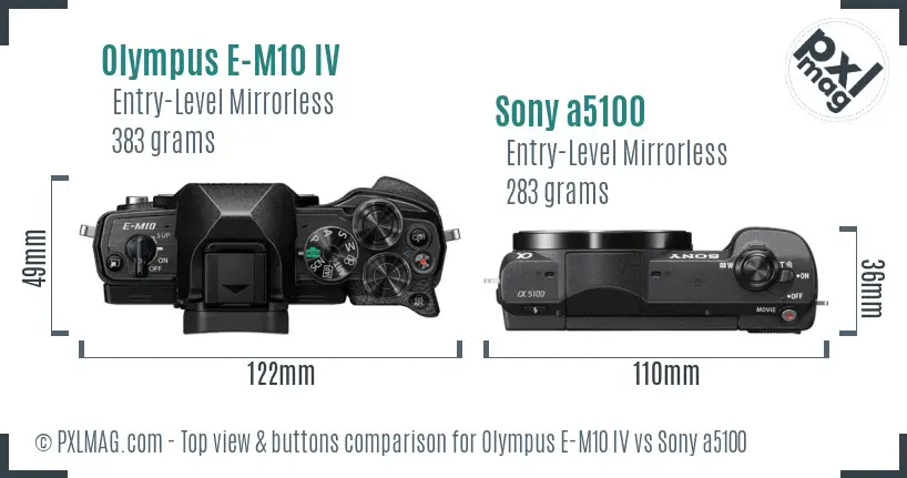 Olympus E-M10 IV vs Sony a5100 top view buttons comparison