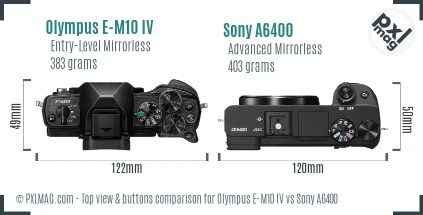 Olympus E-M10 IV vs Sony A6400 top view buttons comparison